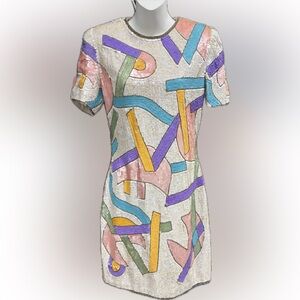 Laurence Kazar Multicolor Sequin Mini Dress